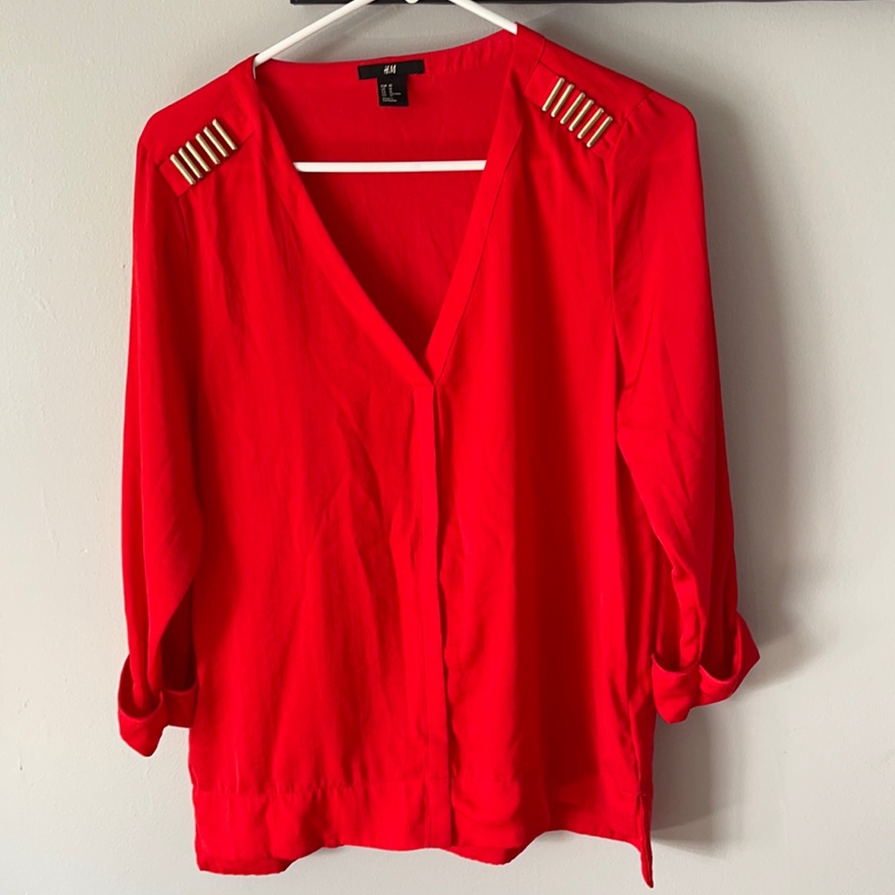 H&M Red Top with Gold Accents Size 10 New without Tags